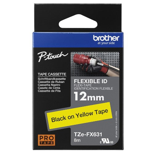 Brother TZE-FX631 DirectLabel black on yellow Laminat 12mm x 8m for Brother P-Touch TZ 3.5-12mm/18mm/6-18mm/6-24mm/6-36mm