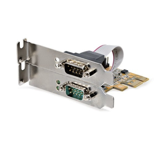 StarTech.com 2-Port PCI Express Serial Interface Card, Dual Port PCIe to RS232 (DB9) Serial Card, 16C1050 UART, Low/Full Profile Brackets, COM Retention, For Windows/Linux - TAA