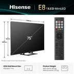 Hisense 75" E8QTUK MiniLED 144Hz Smart AI TV with Freely