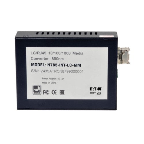 Tripp Lite N785-INT-LC-MM Gigabit Multimode Fiber to Ethernet Media Converter, 10/100/1000 LC, International Power Supply, 850 nm, 550M (1804.46 ft.)