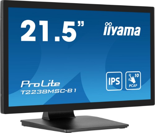 iiyama ProLite 21.5” 10pt Optical Bonded PCAP touchscreen monitor with IPS panel technology, edge-to-edge glass design, anti-fingerprint coating and metal housing