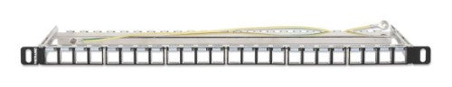 Intellinet 19" 24-Port Shielded Blank Patch Panel, 0.5U, Unloaded 19-inch Rackmount Keystone Panel for High-density Installations, Removable Cable-Management Bar, Black