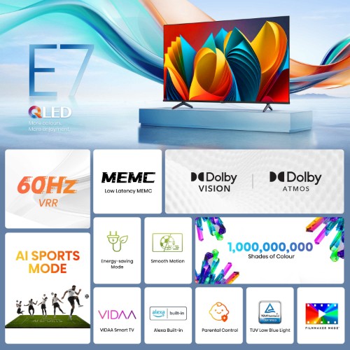 Hisense 75E7NQTUK TV 190.5 cm (75") 4K Ultra HD Smart TV Wi-Fi Black 350 cd/m²
