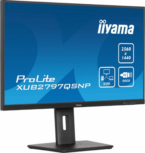 iiyama ProLite 27’’ QHD IPS technology panel with RJ45 (LAN), KVM Switch and USB-C Dock with 96W power delivery