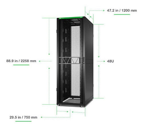 APC NetShelter SX Server Rack Gen 2, 48U, 2258H x 750W x 1200D mm, with Sides, Black