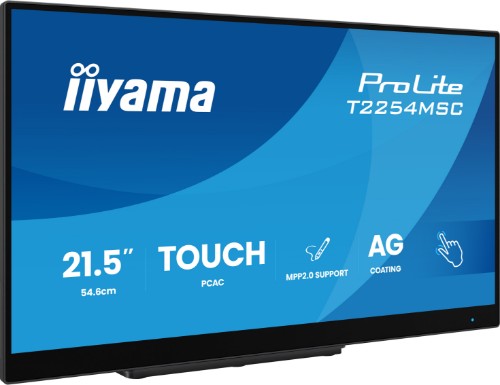 iiyama 21.5” Optical Bonded PCAP 10pt touchscreen monitor featuring IPS panel technology, Anti Glare coating, active stylus support (MPP 2.0) and edge-to-edge glass