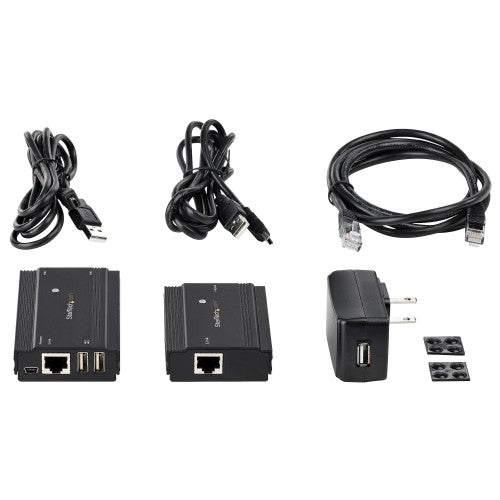StarTech.com 4-Port USB 2.0 Extender Hub over Single CAT5e/CAT6 Ethernet Cable (RJ45) - 330ft (100m) - USB Extender Hub Adapter Kit - Metal Housing - Externally Powered - 480 Mbps - TAA