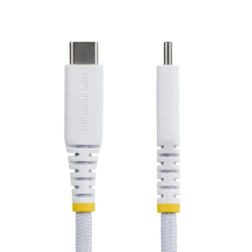 StarTech.com 2m (6ft) White USB-C Charging Cable, 60W (3A) PD, Dual-Layer Braided Nylon/TPE Jacket, Rugged USB C Charging Cord, USB 2.0 Laptop Charger Cable
