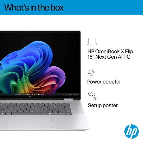 HP OmniBook X FlipNGAI 16-as0004na Copilot+ PC Intel Core Ultra 5 226V Hybrid (2-in-1) 40.6 cm (16") Touchscreen 2K 16 GB LPDDR5x-SDRAM 512 GB SSD Wi-Fi 7 (802.11be) Windows 11 Home Silver