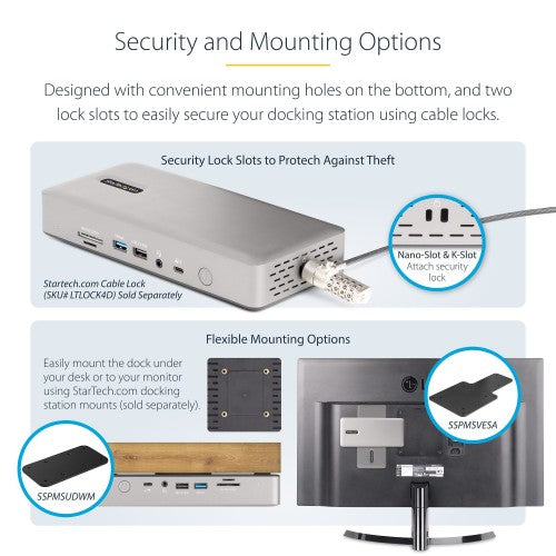 StarTech.com Universal USB4 & Thunderbolt 4 Docking Station, Quad Display on Windows, Dual Display on MacBook, HDMI DP Dock with 100W Laptop Charging