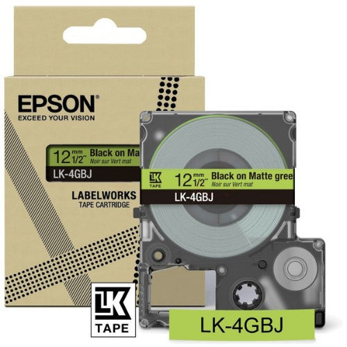 Epson C53S672077/LK-4GBJ DirectLabel-etikettes black on green matt 12mm x 8m for Epson LabelWorks LW-C 410/610