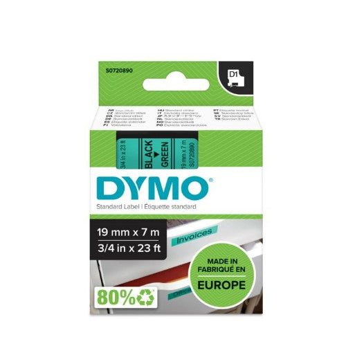 Dymo 45809/S0720890 DirectLabel-etikettes black on green 19mm x 7m for Dymo D1 6-19mm/24mm/400 Duo