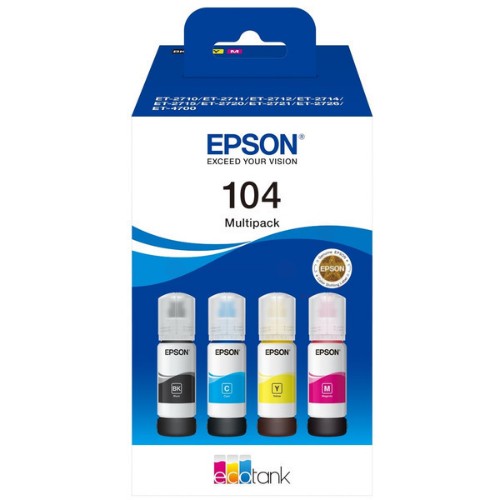 Epson C13T00P640/104 Ink bottle multi pack Bk,C,M,Y 65ml 1x4500pg + 3x7500pg Pack=4 for Epson ET-2710