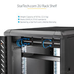 StarTech.com 2U Server Rack Shelf - Universal Rack Mount Cantilever Shelf for 19" Network Equipment Rack & Cabinet - Heavy Duty Steel – Weight Capacity 50lb/23kg - 22" Deep Tray, Black