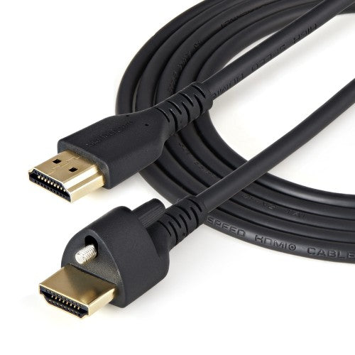 StarTech.com 6ft (2m) Slim HDMI Cable with Locking Screw - 4K 60Hz HDR - High Speed HDMI 2.0 Monitor Cable with Locking Screw Connector for Secure Connection - Slim HDMI Cable with Ethernet - M/M