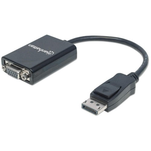 Manhattan DisplayPort to VGA HD15 Converter Cable, 15cm, Male to Female, Active, DP With Latch, Black, Lifetime Warranty, Equivalent to DP2VGA2.