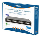 Intellinet 48-Port Gigabit Ethernet PoE+ Layer 2+ Managed Switch with Six 10G SFP+ Uplinks IEEE 802.3at/af (PoE+/PoE) Compliant, 450 W PoE Power Budget, Layer 2+/Layer 3 Lite, 6 x 10G SFP+ Open (with UK power cord)
