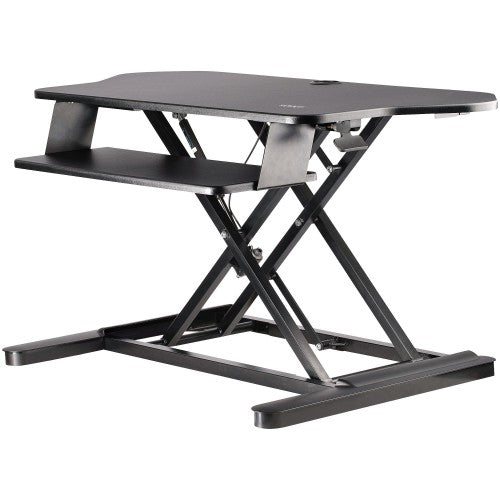 StarTech.com Corner Sit Stand Desk Converter with Keyboard Tray - Large Surface (35" x 21") - Height Adjustable Ergonomic Desktop/Tabletop Standing Workstation - Supports Dual Monitors - TAA