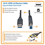 Tripp Lite U322-010-BK USB 3.2 Gen 1 SuperSpeed Device Cable (A to B M/M) Black, 10 ft. (3.05 m)