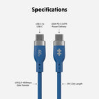 Targus HyperJuice Flex USB cable USB 2.0 1.5 m USB C 0.48 Gbit/s 60 W Blue