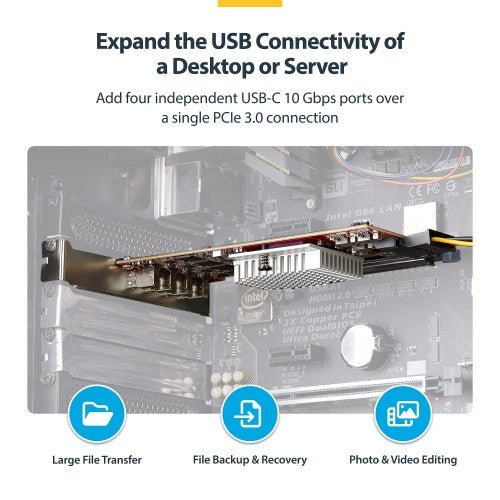 StarTech.com 4-Port USB Type-C PCIe Card, USB 3.2 10Gbps, USB-C PCI Express Expansion Card, 4x Independent USB Controllers, Windows/Linux/macOS, TAA-Compliant