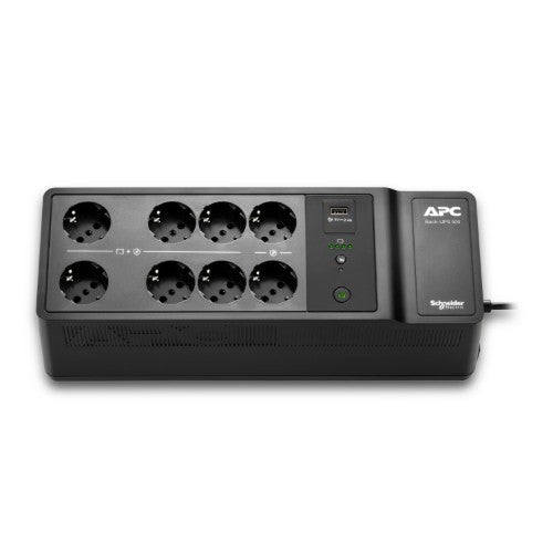 APC Back-UPS, 500VA/300W Floor/Wall Mount, 230V, 8x UNEL outlets, USB Type A Port, User Replaceable Battery