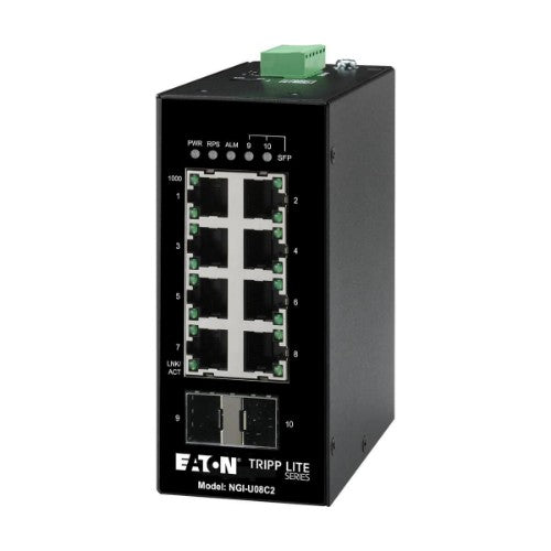 Tripp Lite NGI-U08C2 8-Port Unmanaged Industrial Gigabit Ethernet Switch - 10/100/1000 Mbps, 2 GbE SFP Slots, -40° to 75°C, DIN Mount