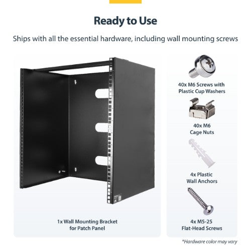 StarTech.com 10U Wall Mount Network Rack - 14" (35.5cm) Deep (Low Profile), 19" Patch Panel Bracket for Shallow Server, IT Equipment, Network Switches - 77lbs/35kg Weight Cap., Black