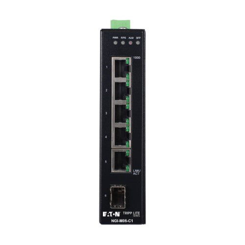 Tripp Lite NGI-M05-C1 5-Port Managed Industrial Gigabit Ethernet Switch - 10/100/1000 Mbps, GbE SFP Slot, -40° to 75°C, DIN Mount