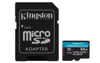 Kingston Technology 64GB microSDXC Canvas Go Plus Gen4 200MB/s A2 U3 V30 Card + Adapter