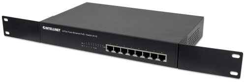 Intellinet 8-Port Fast Ethernet PoE+ Switch, 4 x PoE IEEE 802.3at/af Power-over-Ethernet (PoE+/PoE) ports, 4 x Standard RJ45 Ports, Endspan, Desktop, 19" Rackmount (UK power cord)