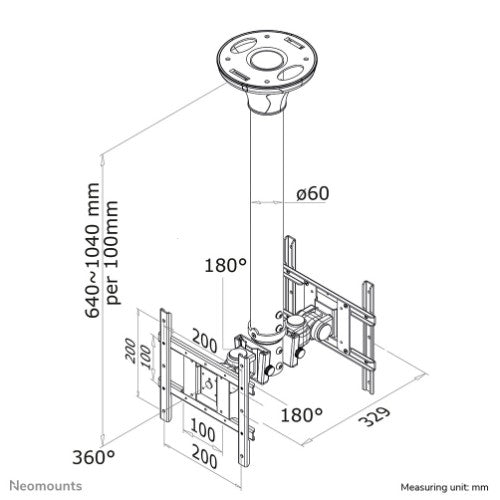 Neomounts FPMA-C200D Dual monitor/TV mount ceiling 10-40" - h 64-104 cm