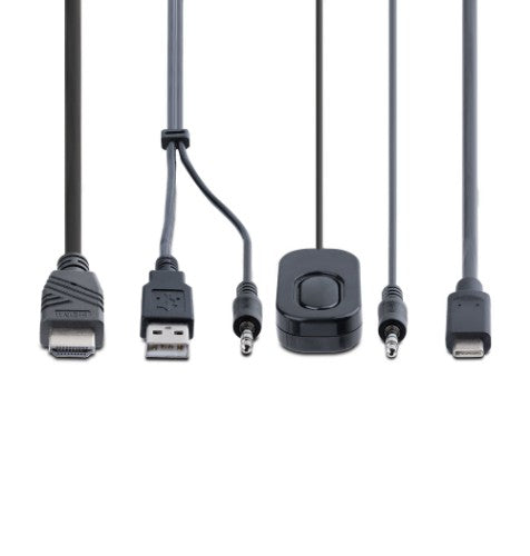 StarTech.com 2-Port Hybrid USB-C HDMI Cable KVM Switch, 4K 60Hz, Compact KVM with 6ft/1.8m USB-A/HDMI/Audio & 4ft/1.2m USB-C Integrated Host Cables, Bus Powered - Remote Push Button/Hotkey Switching