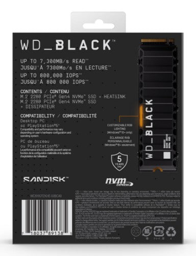 SanDisk Black WD_BLACK™ SN850X NVMe™ SSD POWERED BY 1 TB, [With Heatsink]