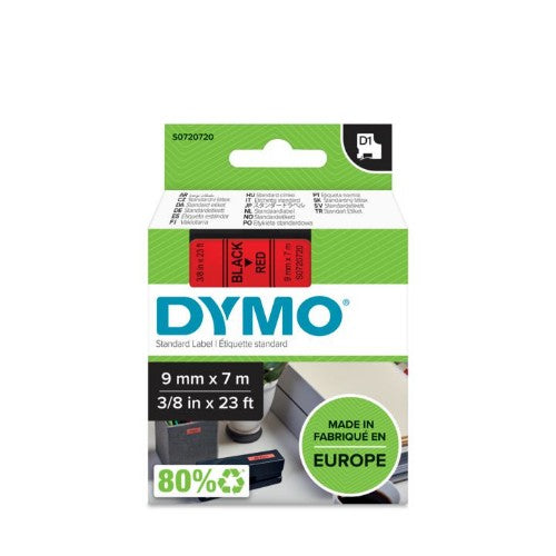 Dymo 40917/S0720720 DirectLabel-etikettes black on red 9mm x 7m for Dymo D1 6-12mm/19mm/24mm/9-12mm/9-19mm