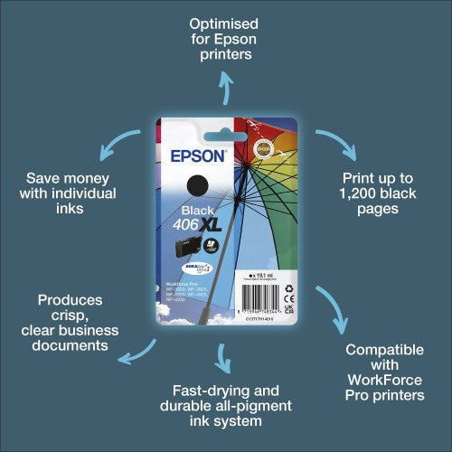 Epson C13T17H14010/406XL Ink cartridge black high-capacity, 1.2K pages 19.1ml for Epson  WF-3920