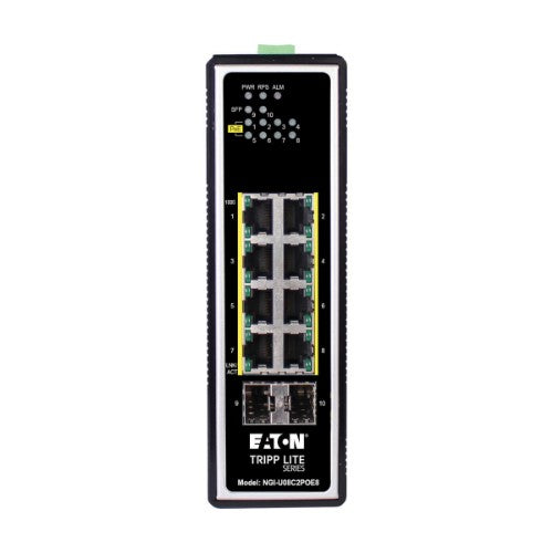 Tripp Lite NGI-U08C2POE8 8-Port Unmanaged Industrial Gigabit Ethernet Switch - 10/100/1000 Mbps, PoE+ 30W, 2 GbE SFP Slots, -40° to 75°C, DIN Mount
