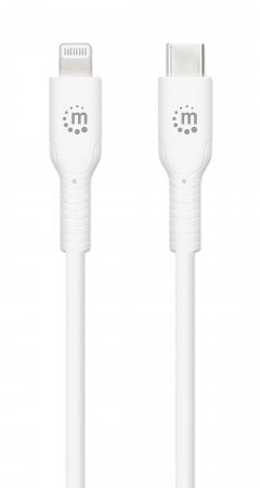 Manhattan USB-C to Lightning Cable, Charge & Sync, 2m, White, For Apple iPhone/iPad/iPod, Male to Male, MFi Certified (Apple approval program), 480 Mbps (USB 2.0), Hi-Speed USB, Lifetime Warranty