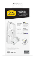 OtterBox Symmetry Series Clear for MagSafe + Premium Glass + Fast Charge Wall Charger USB-C 30W Type G for Apple iPhone 16 Pro Max