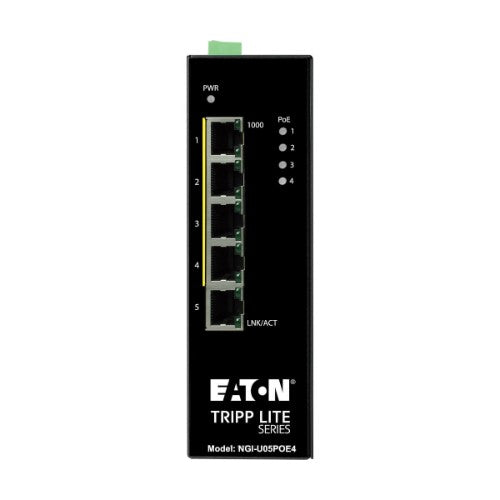 Tripp Lite NGI-U05POE4 5-Port Unmanaged Industrial Gigabit Ethernet Switch - 10/100/1000 Mbps, PoE+ 30W, -10° to 60°C, DIN Mount