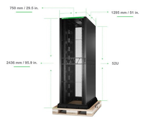 APC NetShelter SX Advanced Rack, High Strength, 52U, 2436H x 750W x 1295D mm, with Shock Package, Black