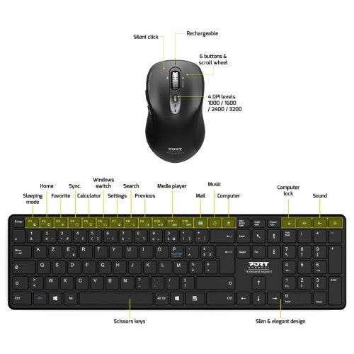 Port Designs 900907RUK keyboard Mouse included Home Bluetooth UK English Black