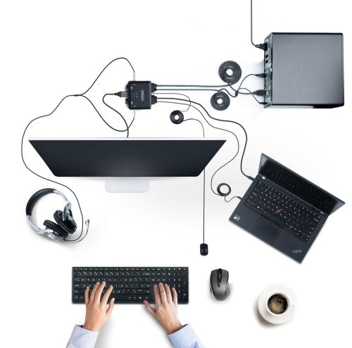 StarTech.com 2-Port Hybrid USB-C HDMI Cable KVM Switch, 4K 60Hz, Compact KVM with 6ft/1.8m USB-A/HDMI/Audio & 4ft/1.2m USB-C Integrated Host Cables, Bus Powered - Remote Push Button/Hotkey Switching