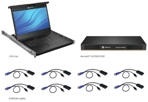 Vertiv Avocent LCD Local Rack Access Console, 8P KVM, 8 CABLES, USB KB-FRA
