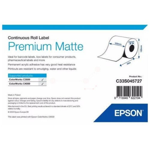 Epson C33S045727 Continous label roll matt Premium 105mm x 35m Pack=1 for Epson TM-C 3500