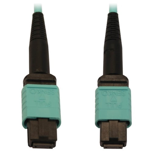 Tripp Lite N844B-10M-12-P 40/100/400G Multimode 50/125 OM3 Fiber Optic Cable (12F MTP/MPO-PC F/F), LSZH, Aqua, 10 m (32.8 ft.)