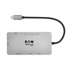 Tripp Lite U442-DOCK8G-GG USB-C Dock, Dual Display - 4K 60 Hz HDMI, USB 3.x (5Gbps) Hub Ports, GbE, Memory Card, 100W PD Charging, Gray