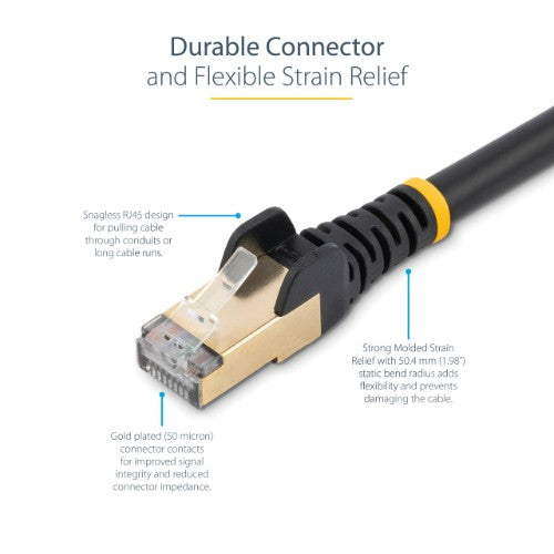 StarTech.com 5m CAT6a Ethernet Cable - 10 Gigabit Shielded Snagless RJ45 100W PoE Patch Cord - 10GbE STP Network Cable w/Strain Relief - Black Individually Tested/Wiring is UL Certified/TIA