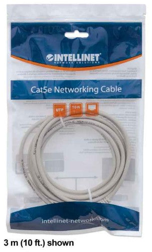 Intellinet Network Patch Cable, Cat6, 3m, Grey, CCA, U/UTP, PVC, RJ45, Gold Plated Contacts, Snagless, Booted, Lifetime Warranty