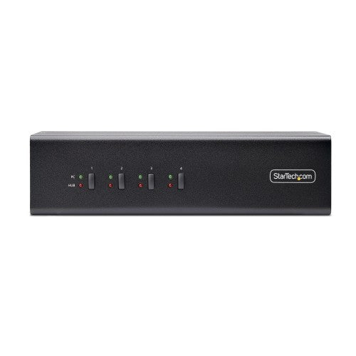 StarTech.com 4-Port Dual-Monitor DisplayPort KVM Switch, 4K 60Hz, 2x USB 5Gbps Hub Ports, 2x USB 2.0 HID Ports, Hotkey and Push-Button Switching, TAA Compliant - 3.5mm Audio, HDCP